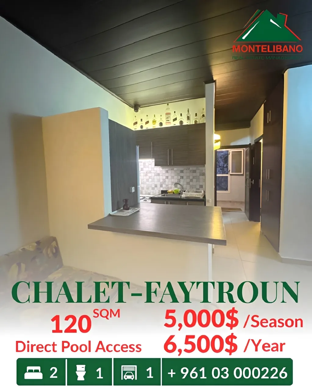 Chalet for rent in Faitroun, Lebanon - 2 bed, 1 bath