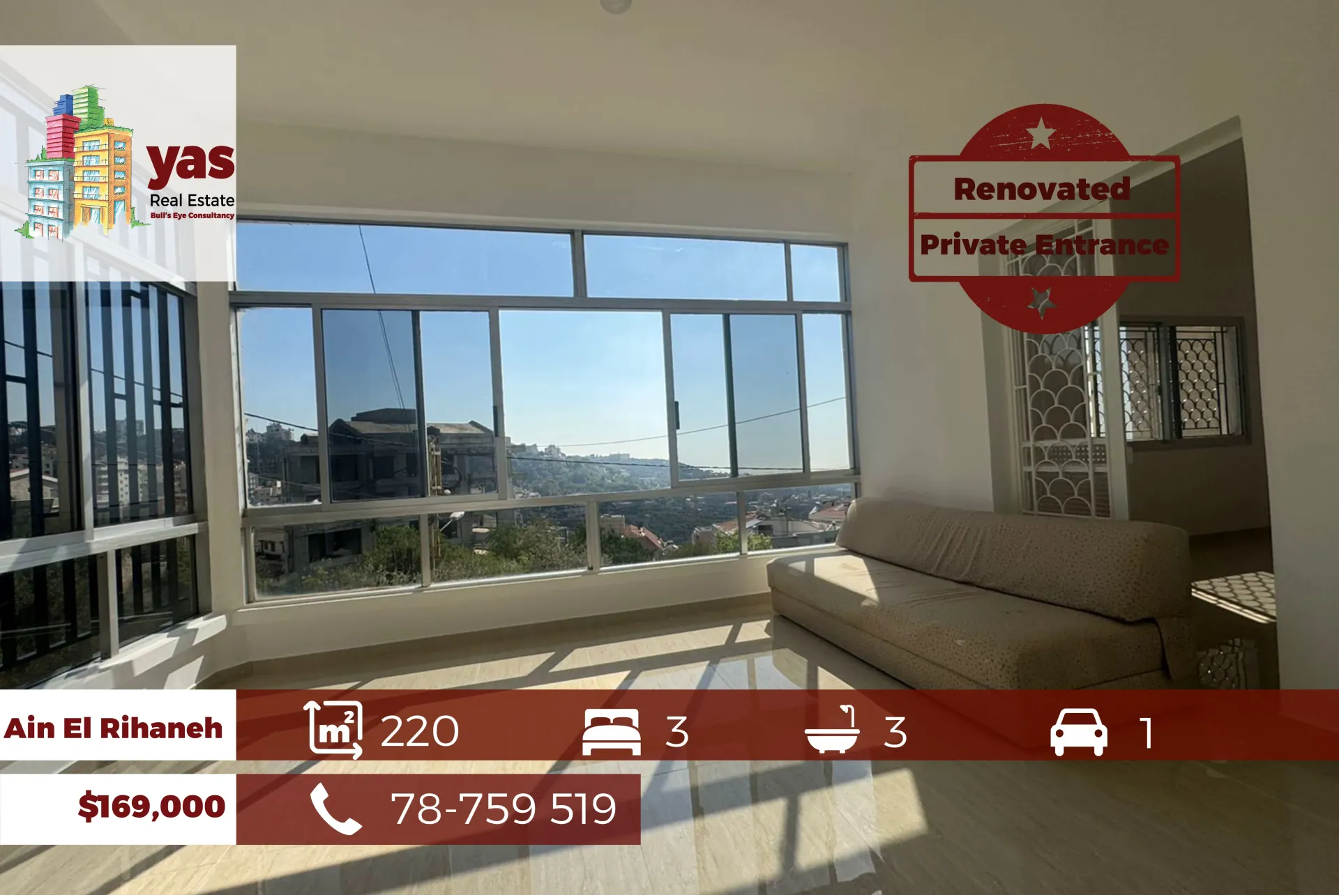 Apartment for Sale in Ain El Rihaneh - 3 bed, 3 bath