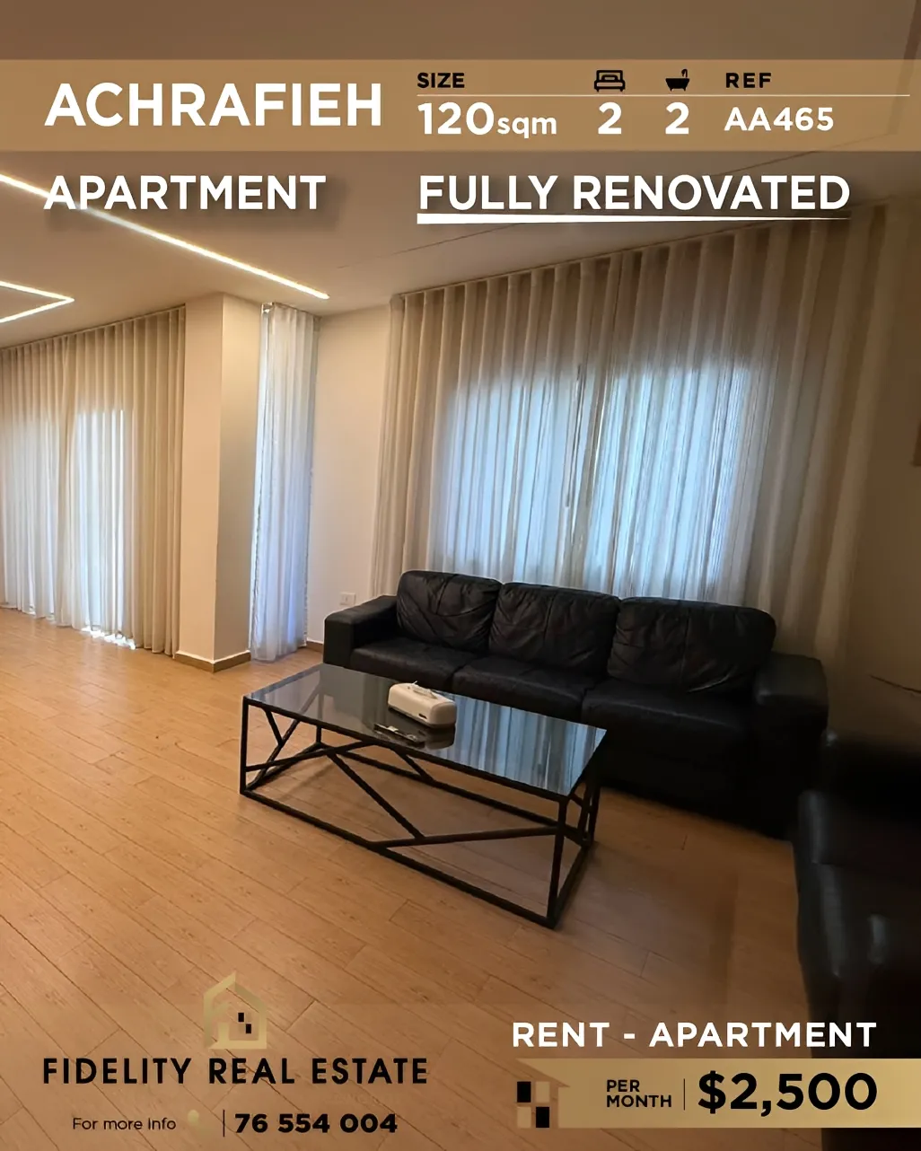 Apartment for rent in Achrafieh, Beirut, Lebanon - 2 bed, 2 bath