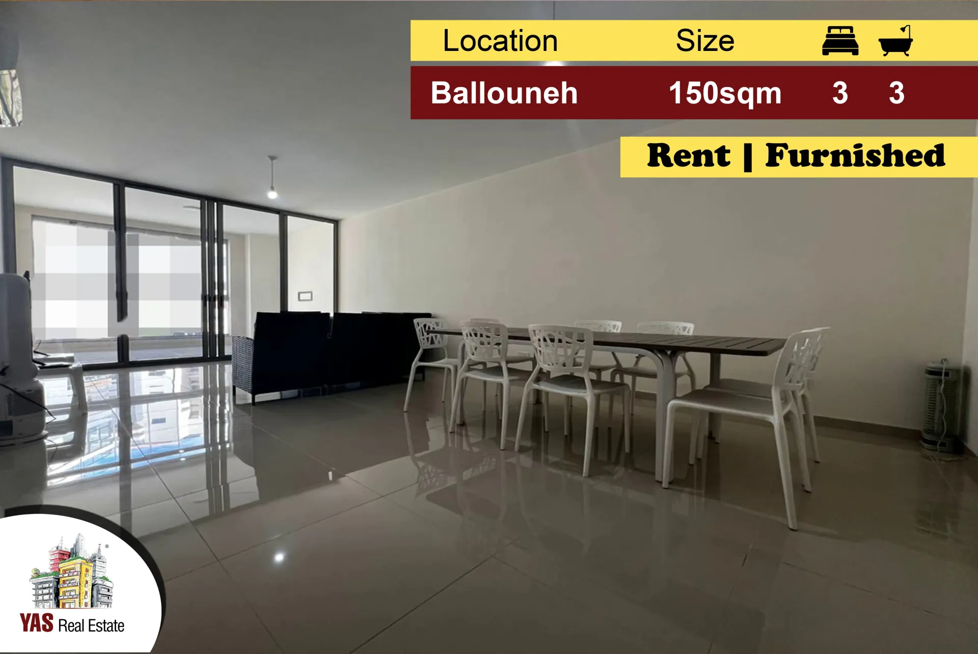 Apartment for Rent in Ballouneh - 3 bed, 3 bath