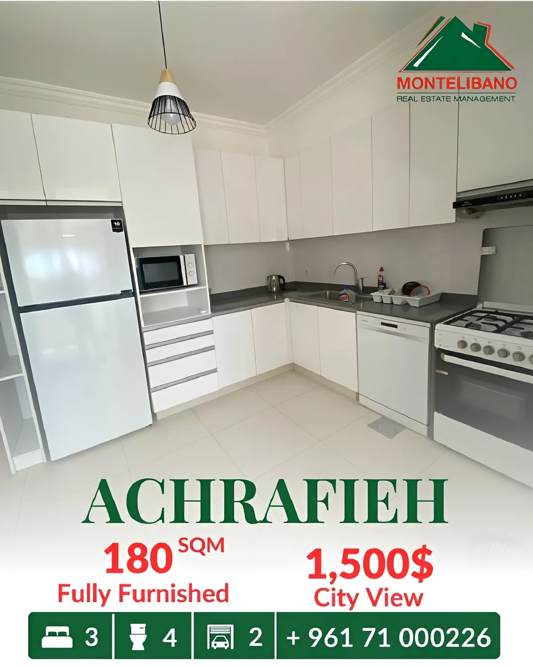 Apartment for rent in Achrafieh, Beirut, Lebanon - 3 bed, 4 bath