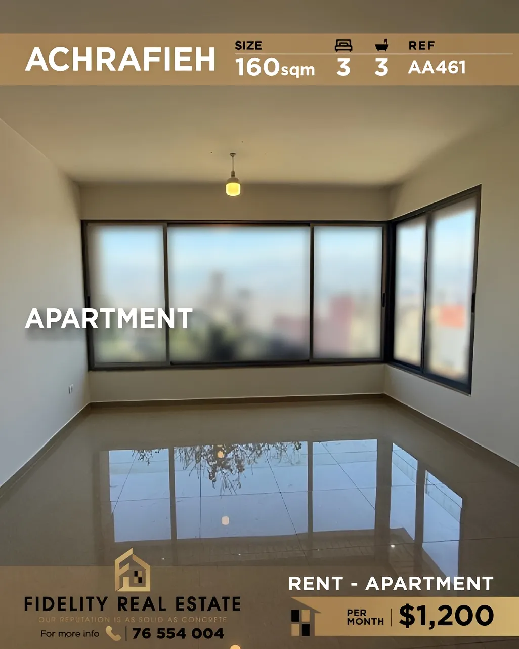 Apartment for rent in Achrafieh, Beirut, Lebanon - 3 bed, 3 bath