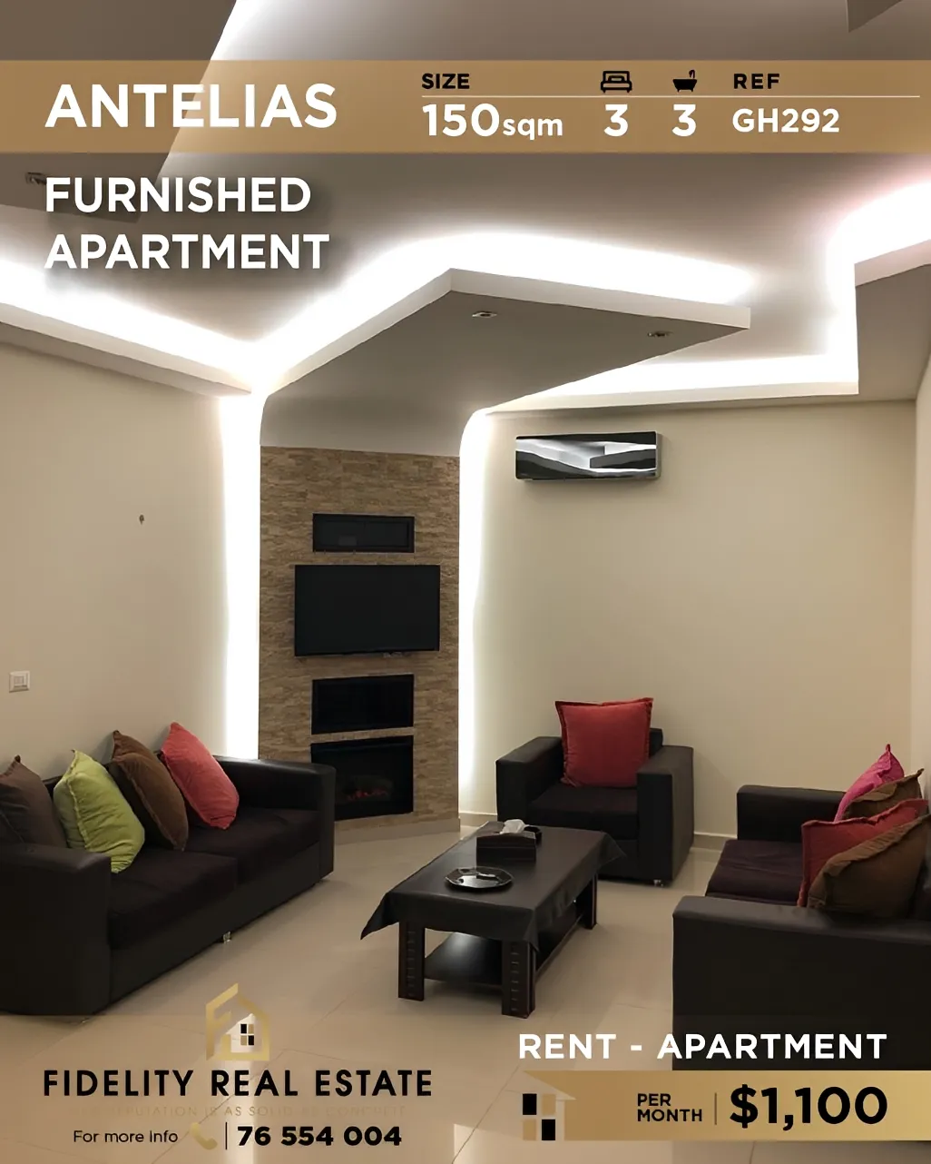 Apartment for rent in Antelias, Lebanon - 3 bed, 3 bath