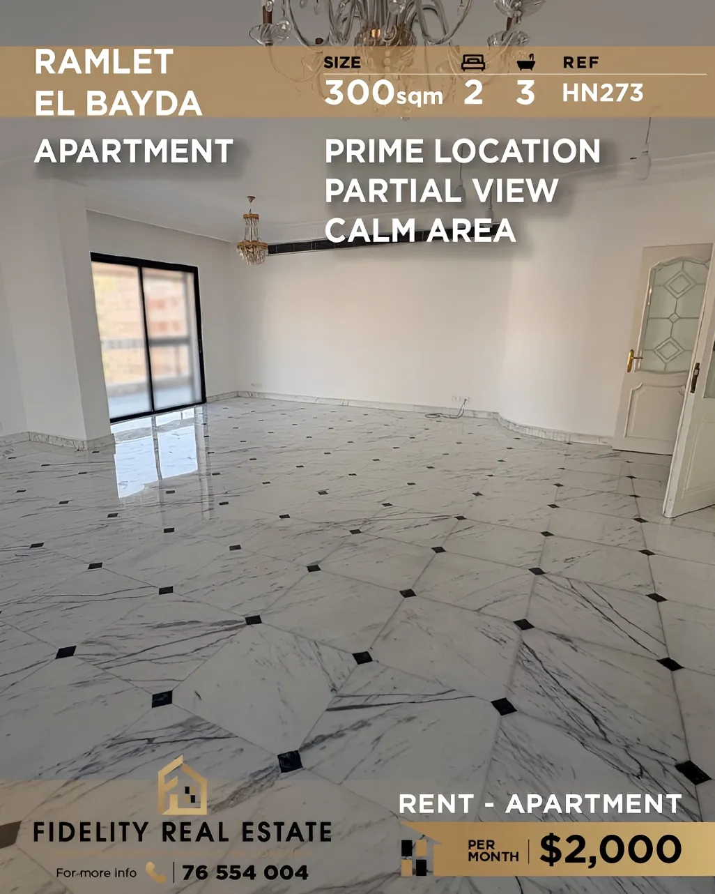 Apartment for rent in Ramleh Al Bayda, Beirut, Lebanon - 2 bed, 3 bath