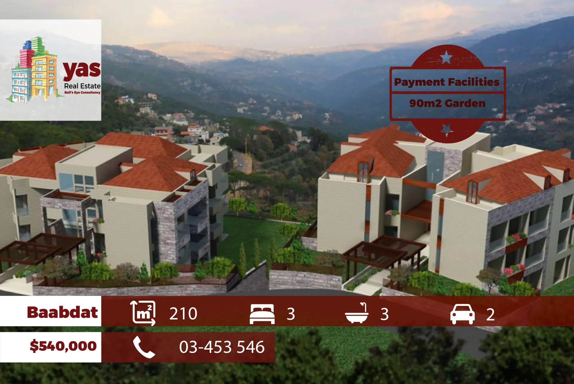 Apartment for Sale in Baabdat - 3 bed, 3 bath