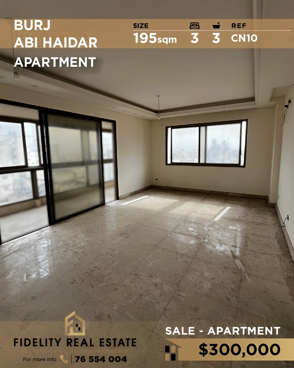 Apartment for sale in Bourj Abi Haydar, Beirut, Lebanon - 3 bed, 3 bath