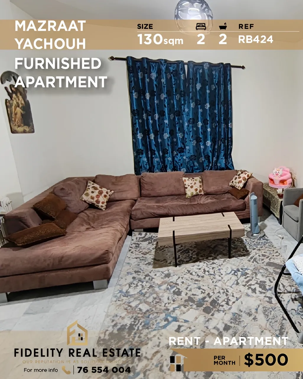 Apartment for rent in Mazraat Yachoua, Lebanon - 2 bed, 2 bath