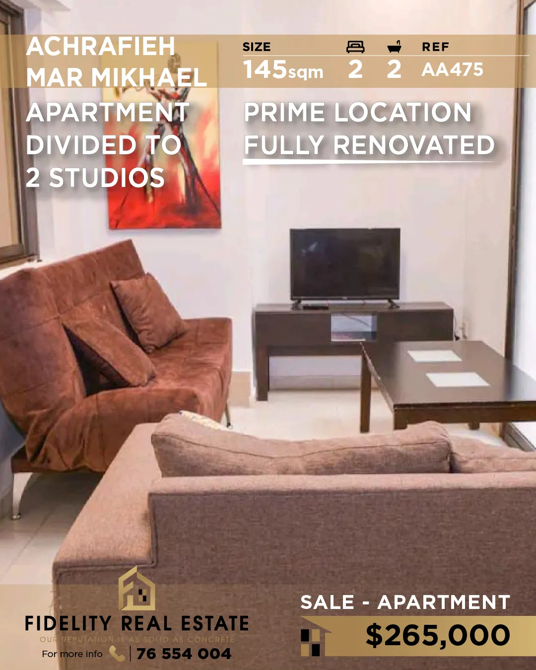 Apartment for sale in Achrafieh, Beirut, Lebanon - 1 bed, 1 bath