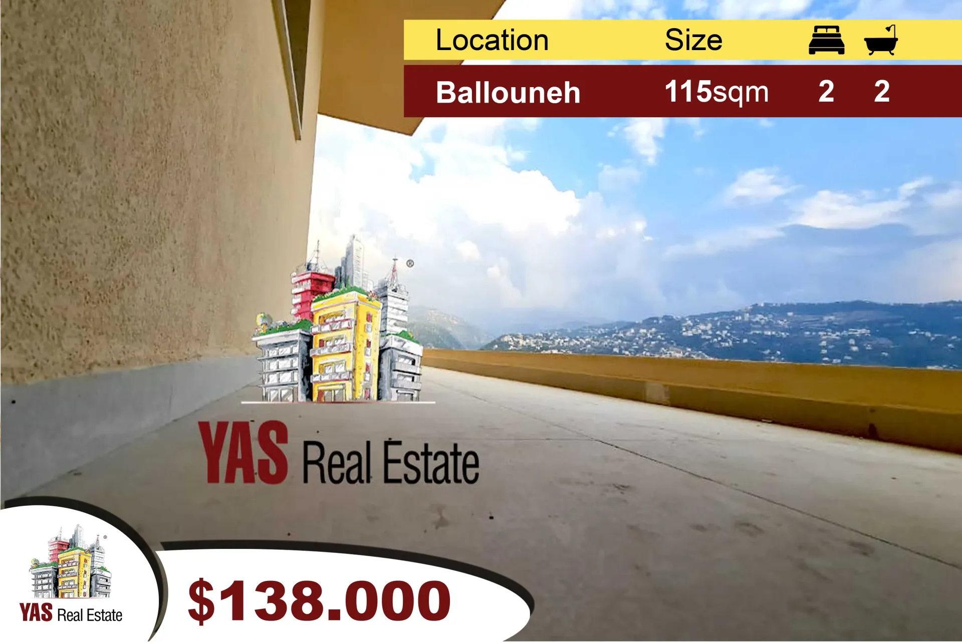 Apartment for Sale in Ballouneh - 2 bed, 2 bath