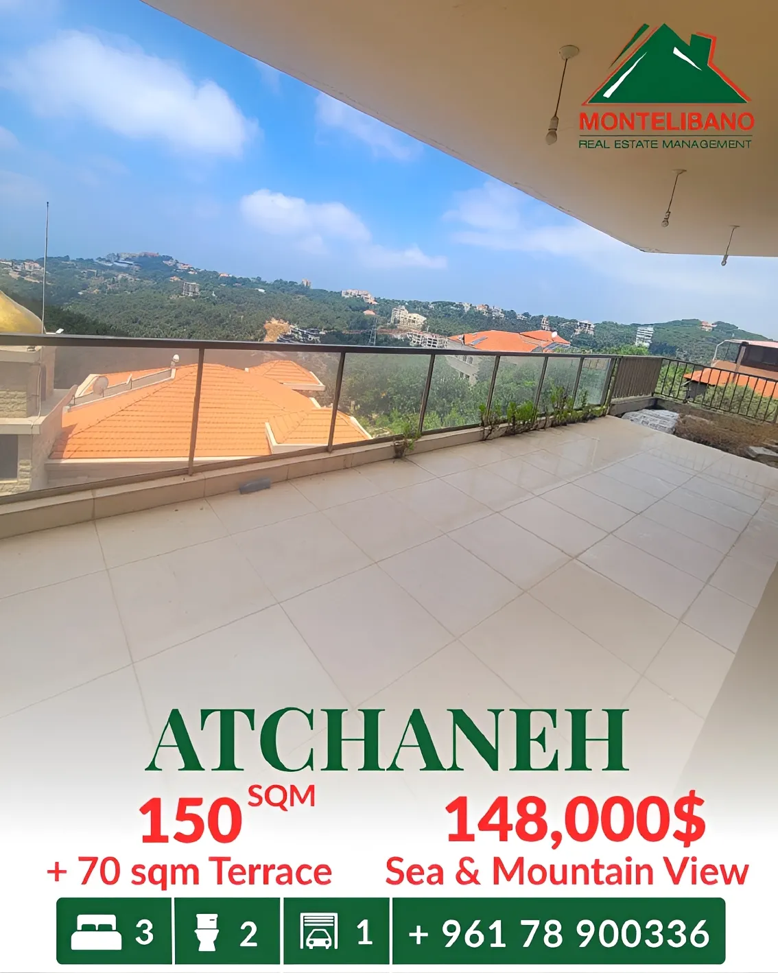 Apartment for sale in Aatchane, Lebanon - 3 bed, 2 bath