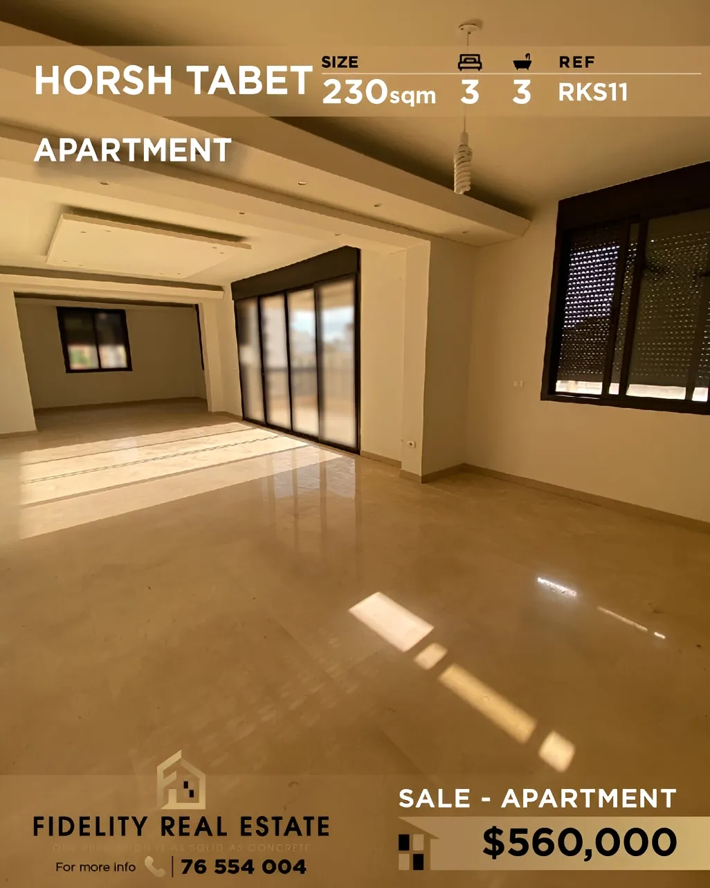 Apartment for sale in Horch Tabet - 3 bed, 3 bath