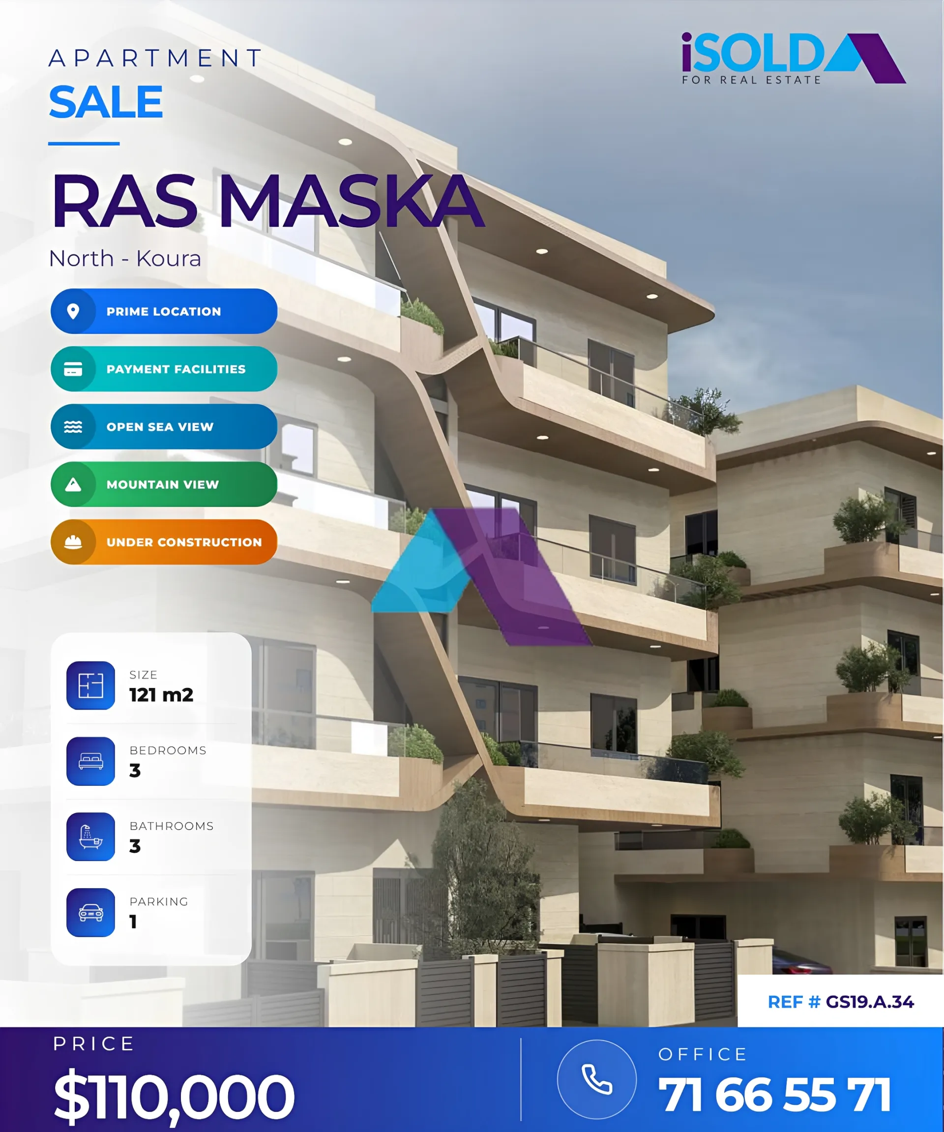 Apartment for sale in Ras Maska, Lebanon - 3 bed, 3 bath