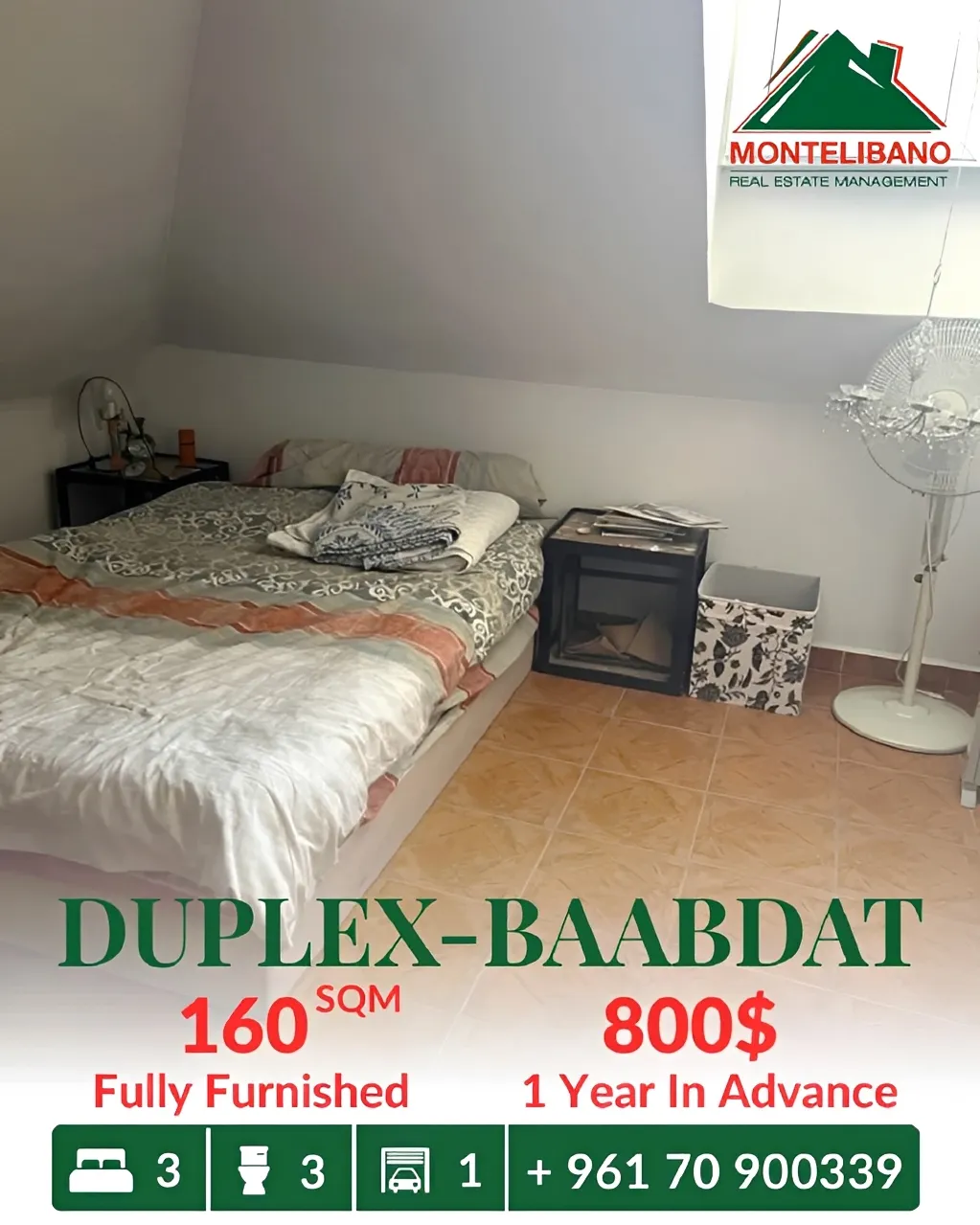 Duplex for rent in Baabdat, Lebanon