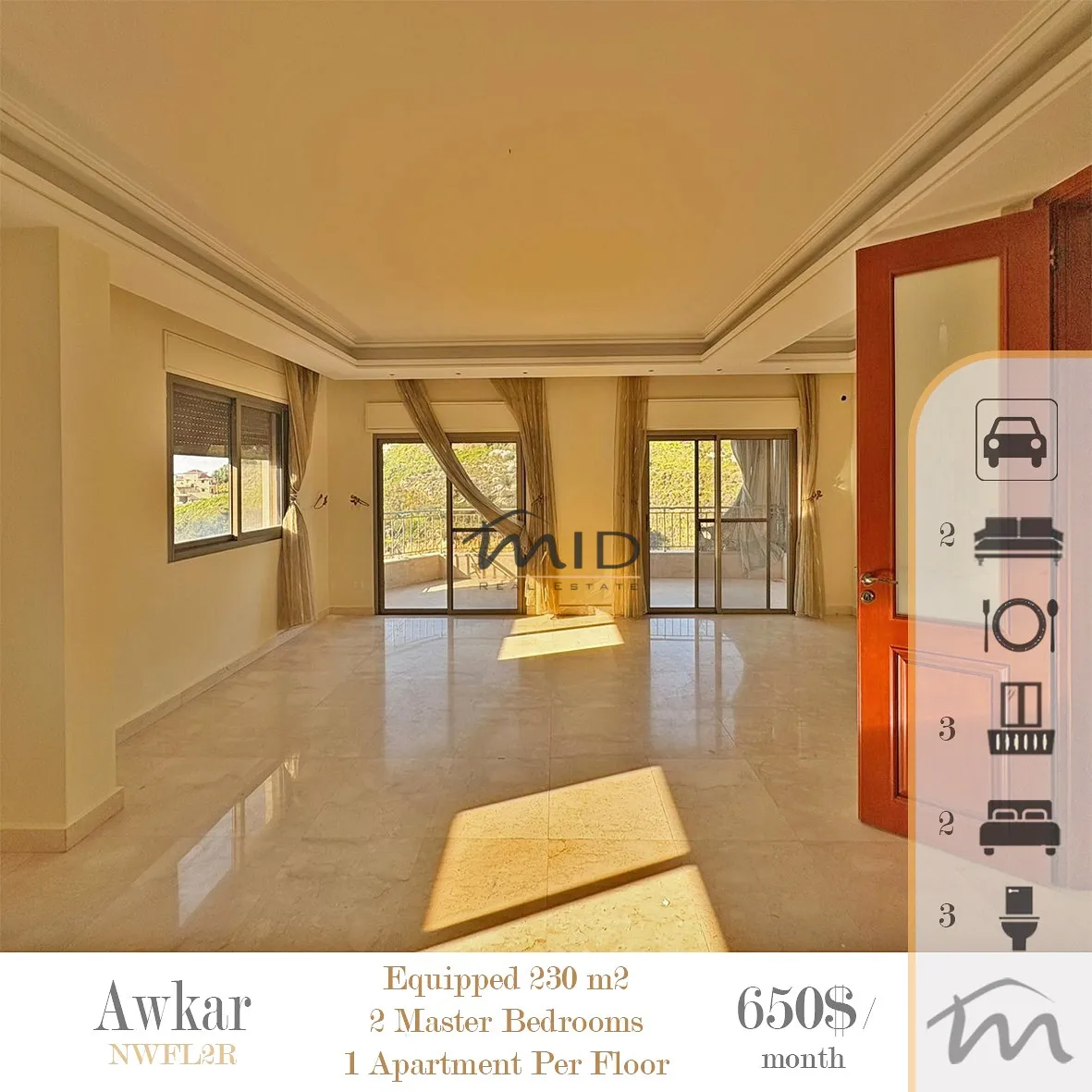 Apartment for rent in Beit aaoukar, lebanon - 2 bed, 3.0 bath