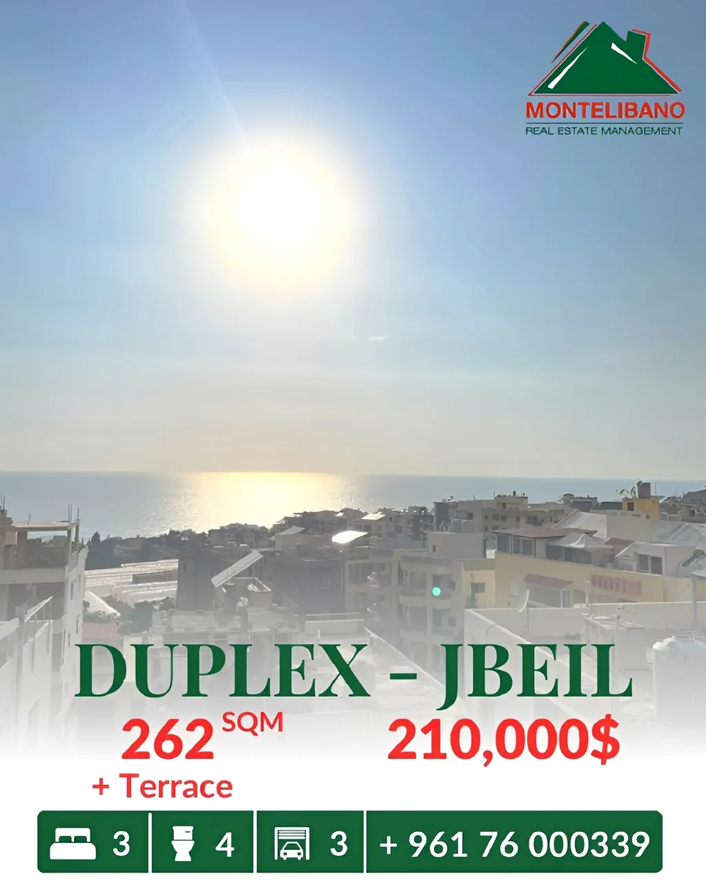 Duplex for sale in Jbeil, Lebanon - 3 bed, 4 bath