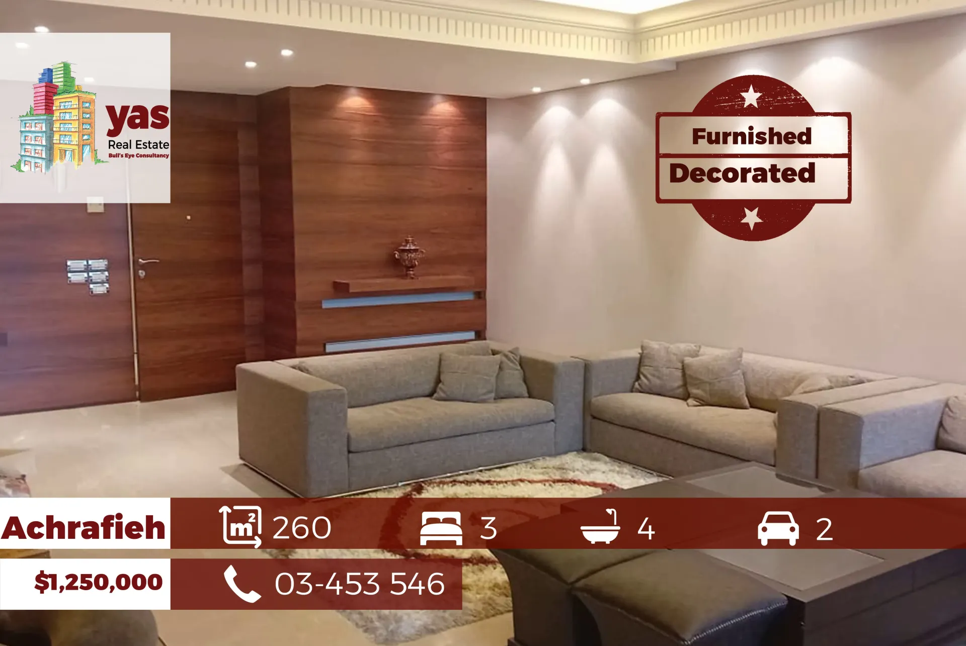 Apartment for Sale in Achrafieh - 3 bed, 4 bath