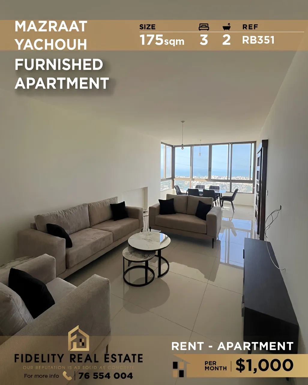 Apartment for rent in Mazraat Yachoua, Lebanon - 3 bed, 2 bath