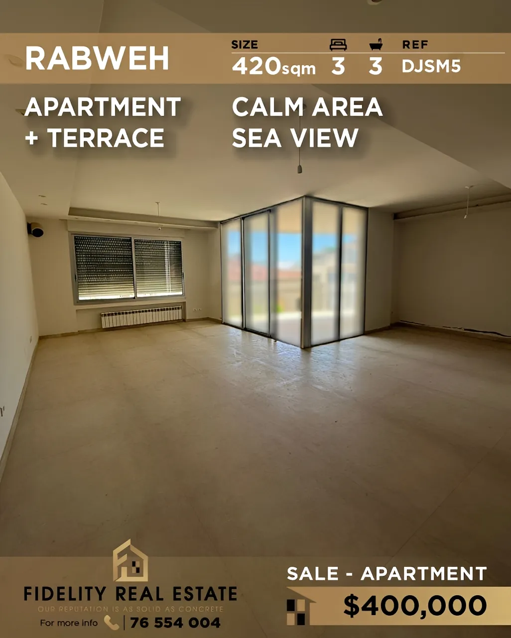 Apartment for sale in Rabweh, Bayrut, Lebanon - 3 bed, 3 bath