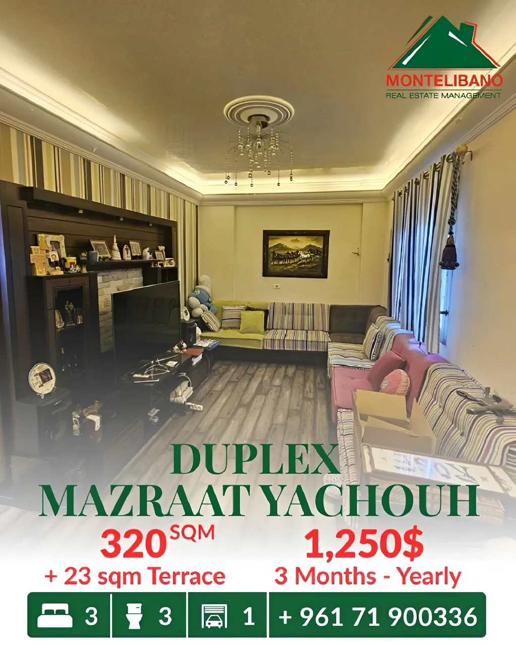 Duplex for rent in Mazraat Yachoua