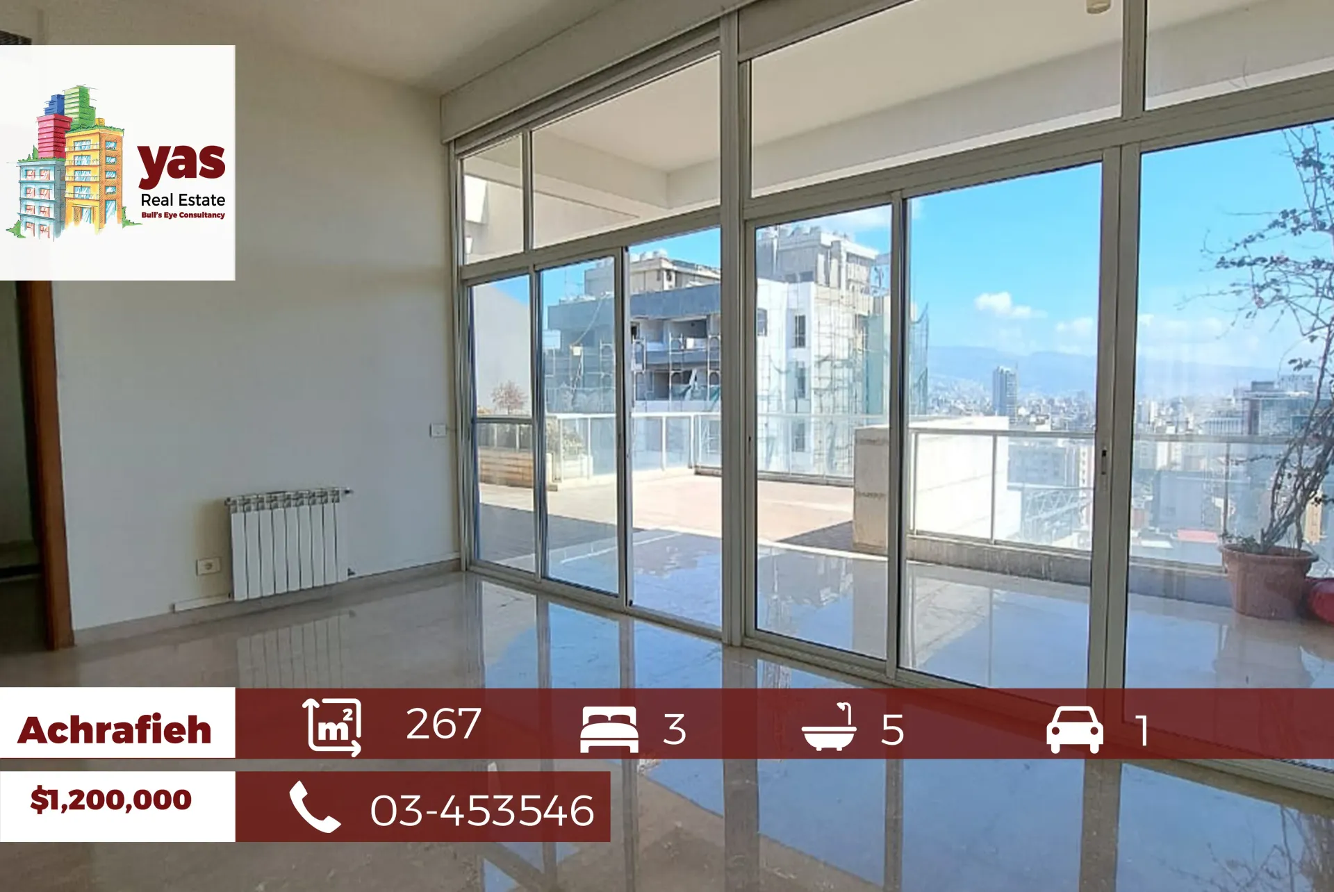 Apartment for Sale in Achrafieh - 3 bed, 5 bath