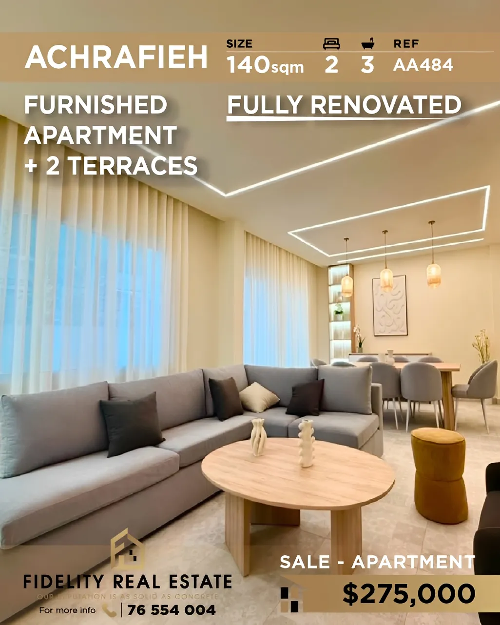 Apartment for sale in Achrafieh, Beirut, Lebanon - 2 bed, 3 bath