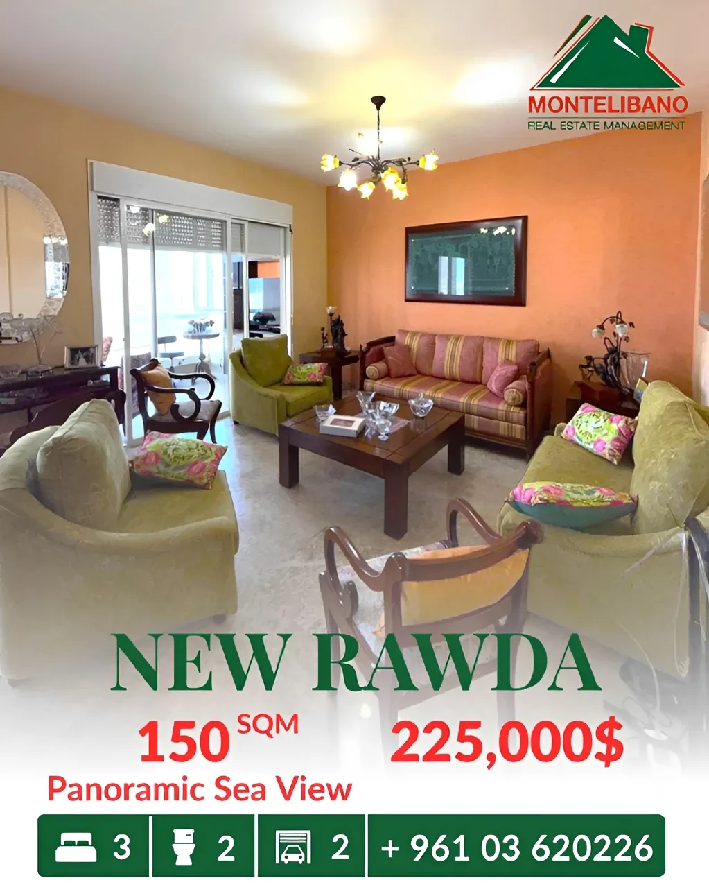 Apartment for sale in New Rawda, Beirut, Lebanon - 3 bed, 2 bath