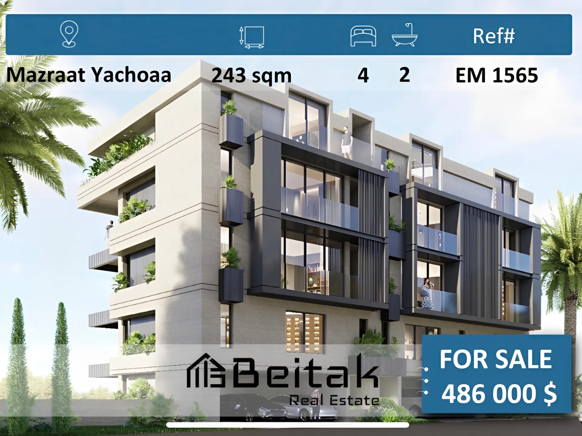 Apartment for sale in Mazraat Yachoua, Lebanon - 4 bed, 4 bath