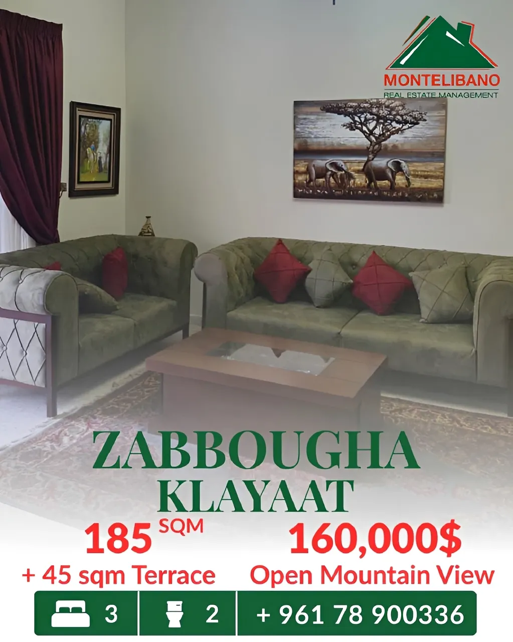 Apartment for sale in Zabbougha, Lebanon - 3 bed, 2 bath