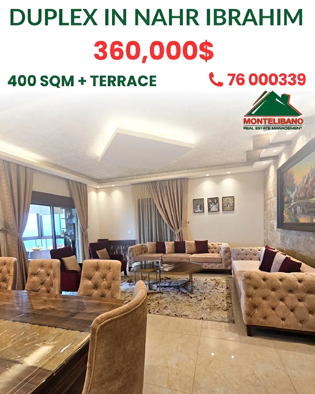 Duplex for sale in Nahr Ibrahim, Lebanon