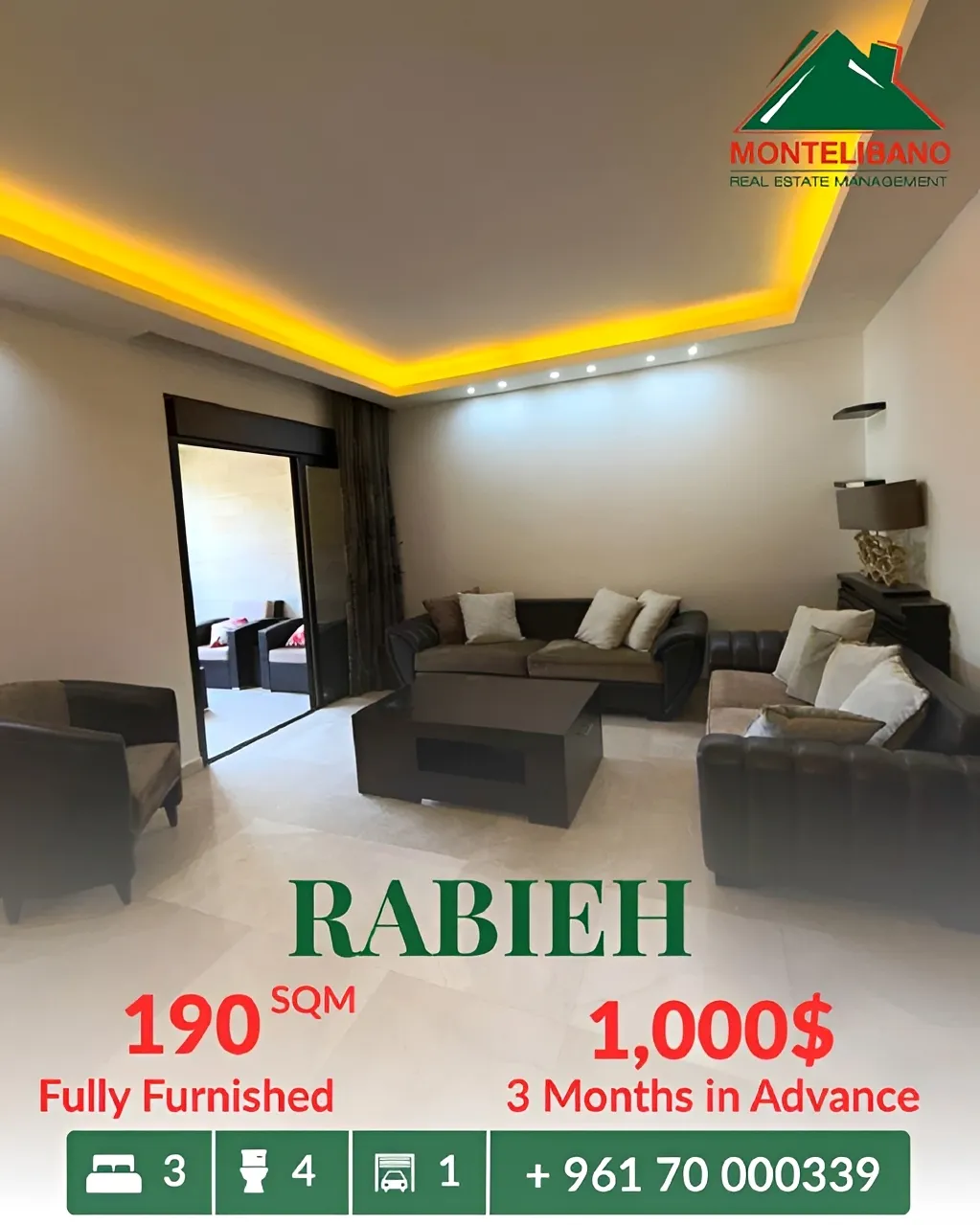 Apartment for rent in Rabieh, Lebanon - 3 bed, 4 bath