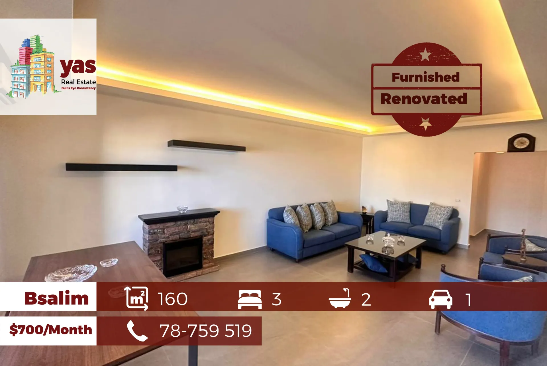 Apartment for Rent in Bsalim - 3 bed, 2 bath