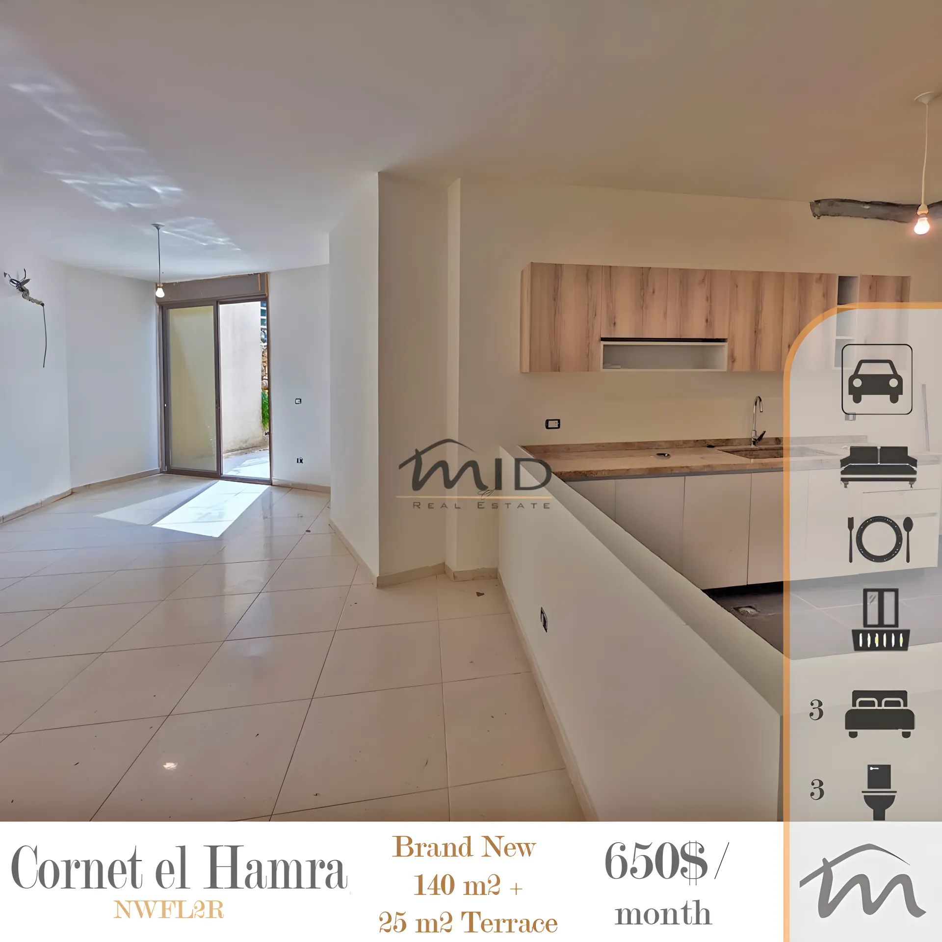 Apartment for rent in Qornet el hamra, lebanon - 3 bed, 3.0 bath