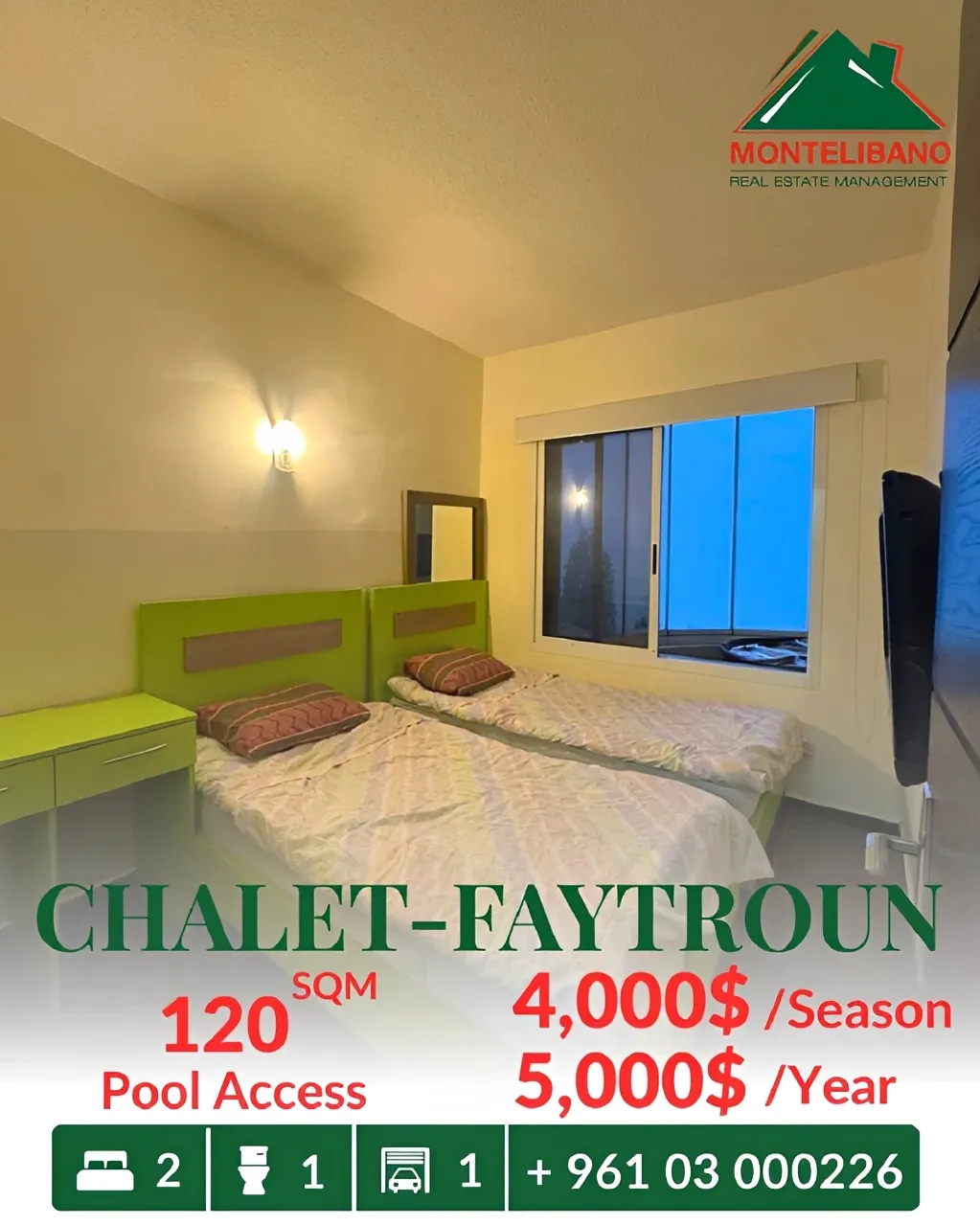 Chalet for rent in Faitroun, Lebanon - 2 bed, 1 bath