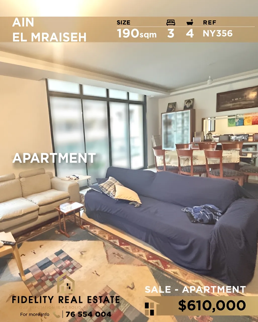Apartment for sale in Ain Al Mraiseh, Beirut, Lebanon