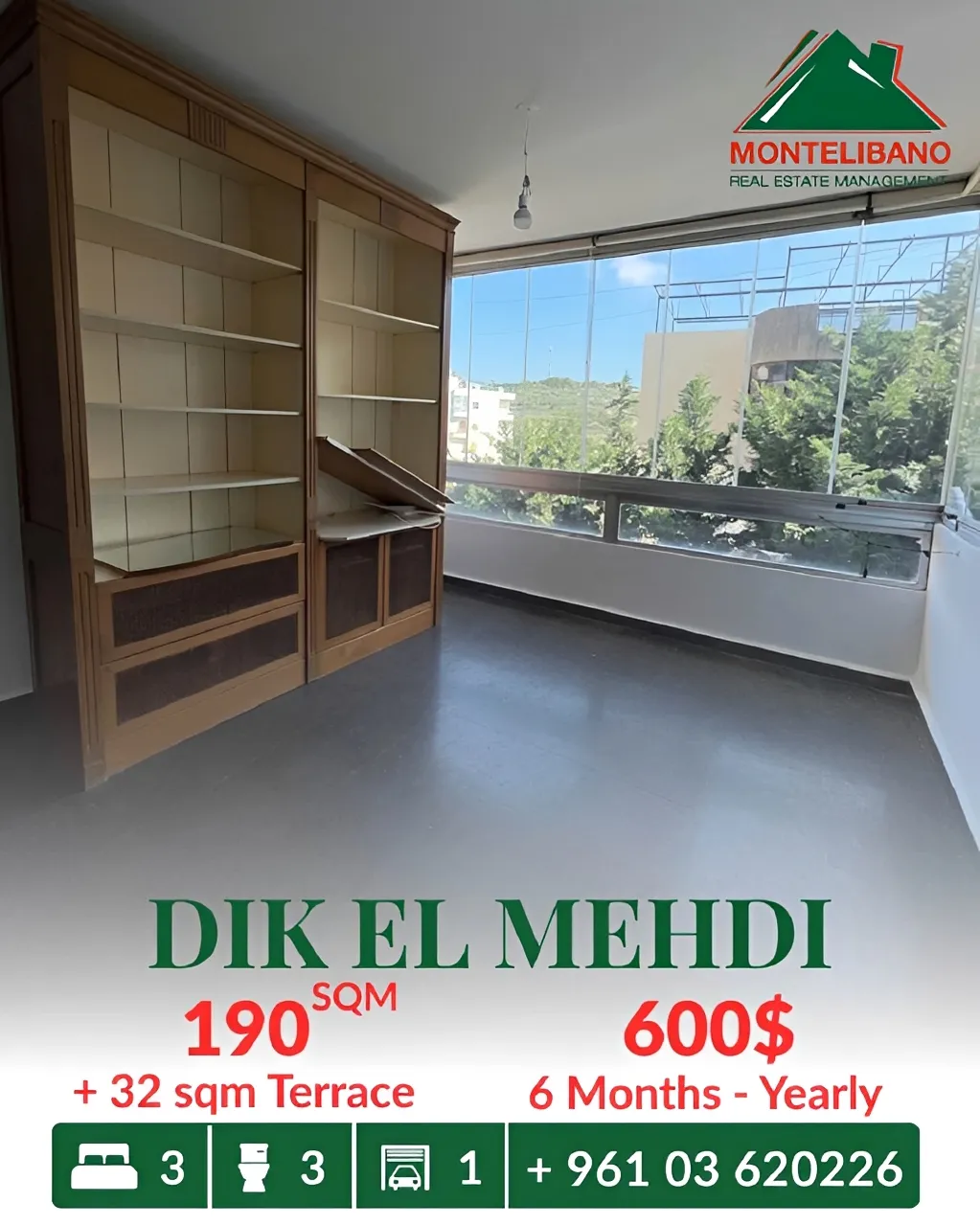 Apartment for rent in Dik El Mehdi