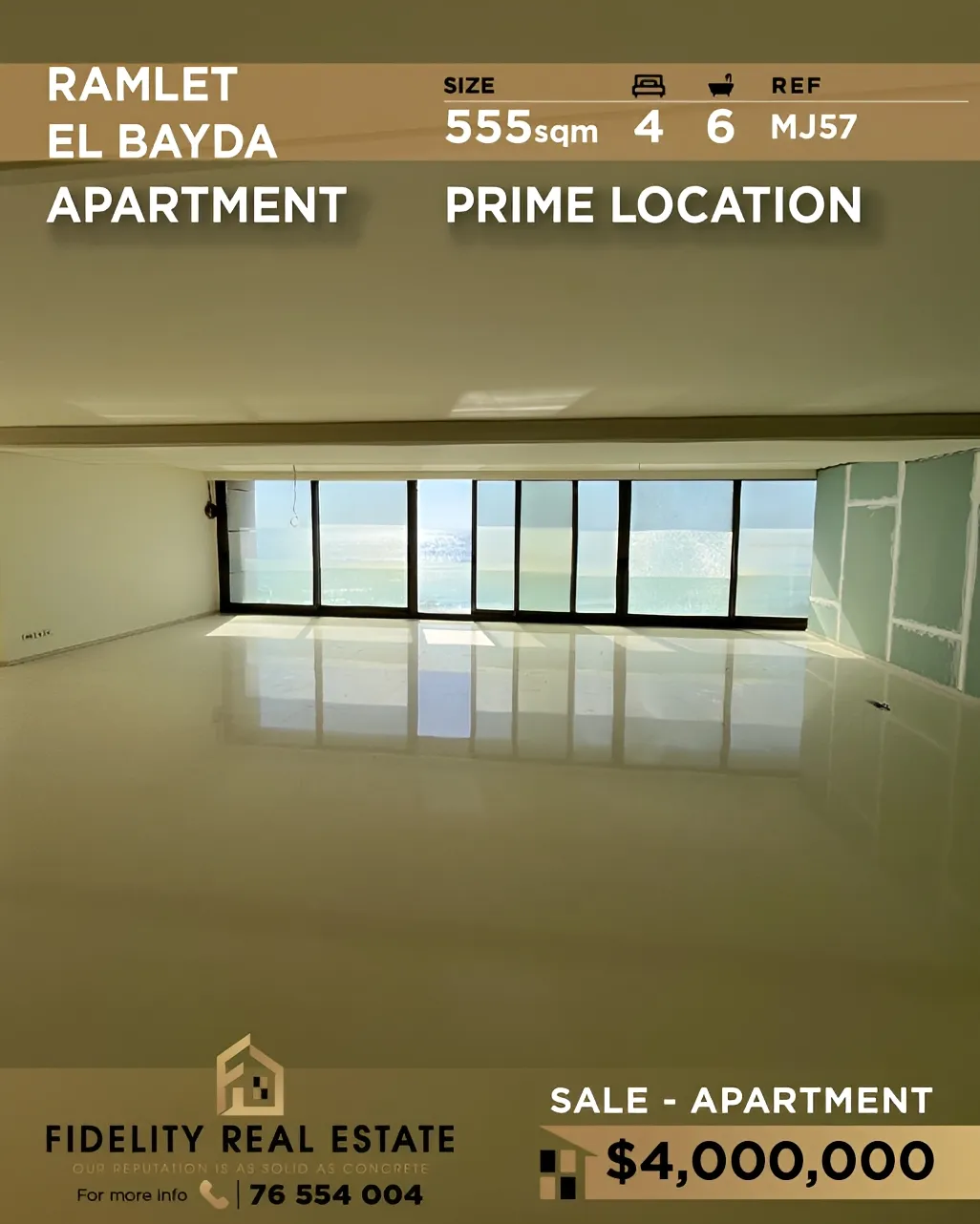 Apartment for sale in Ramleh Al Bayda, Beirut, Lebanon - 4 bed, 6 bath