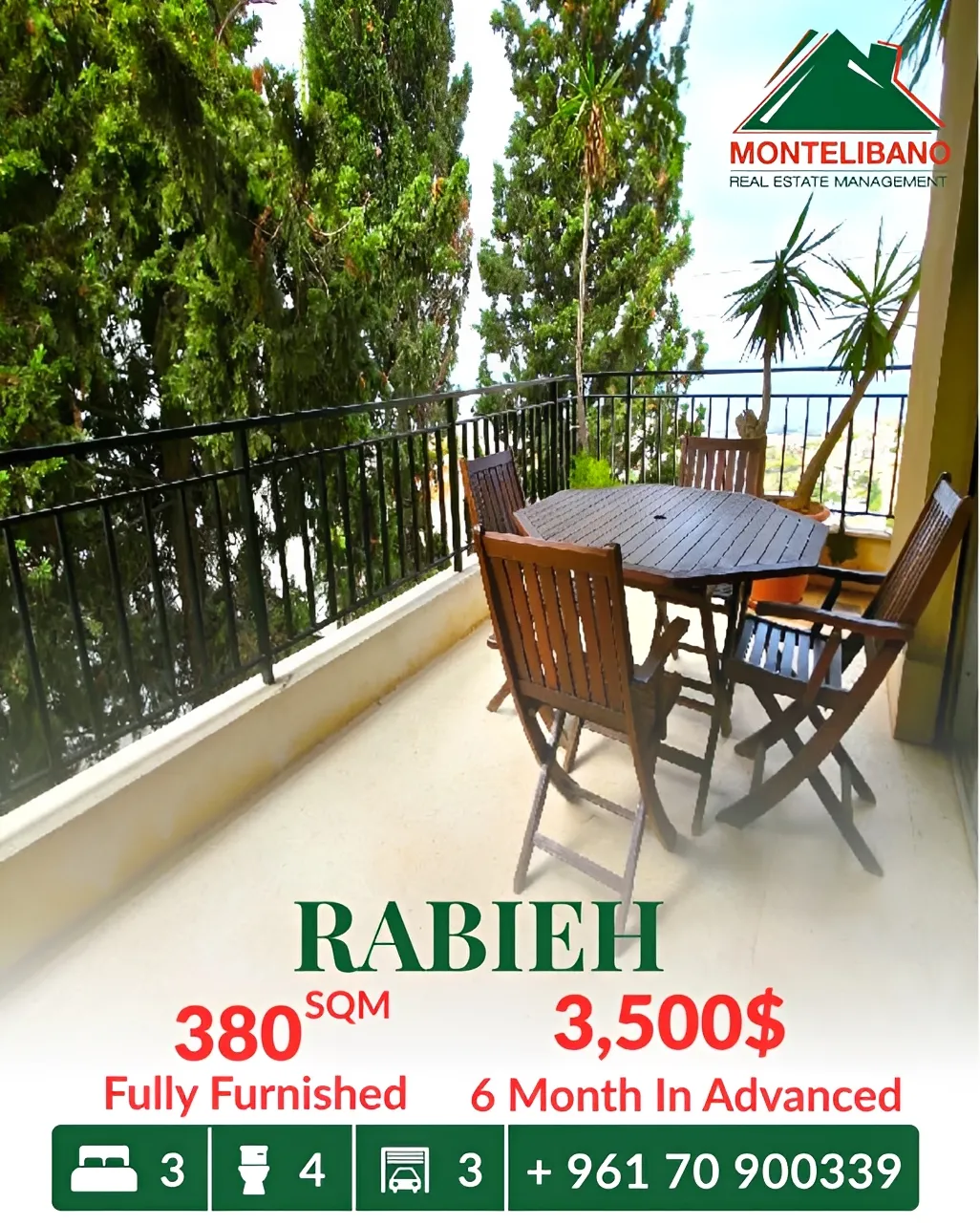 Apartment for rent in Rabieh