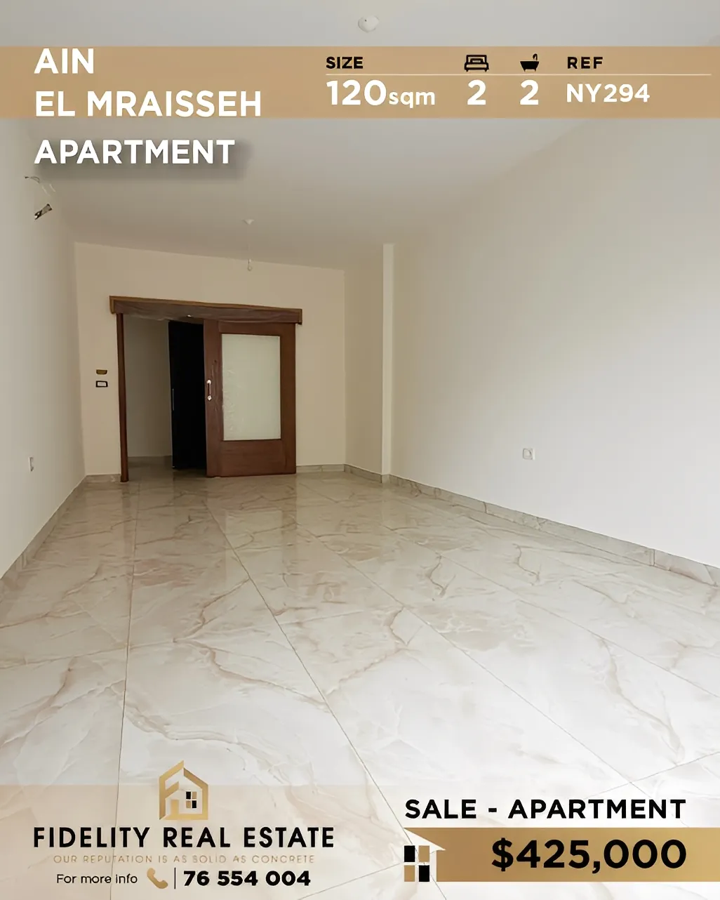 Apartment for Sale in Ain Al Mraiseh, Beirut, Lebanon - 2 bed, 2 bath
