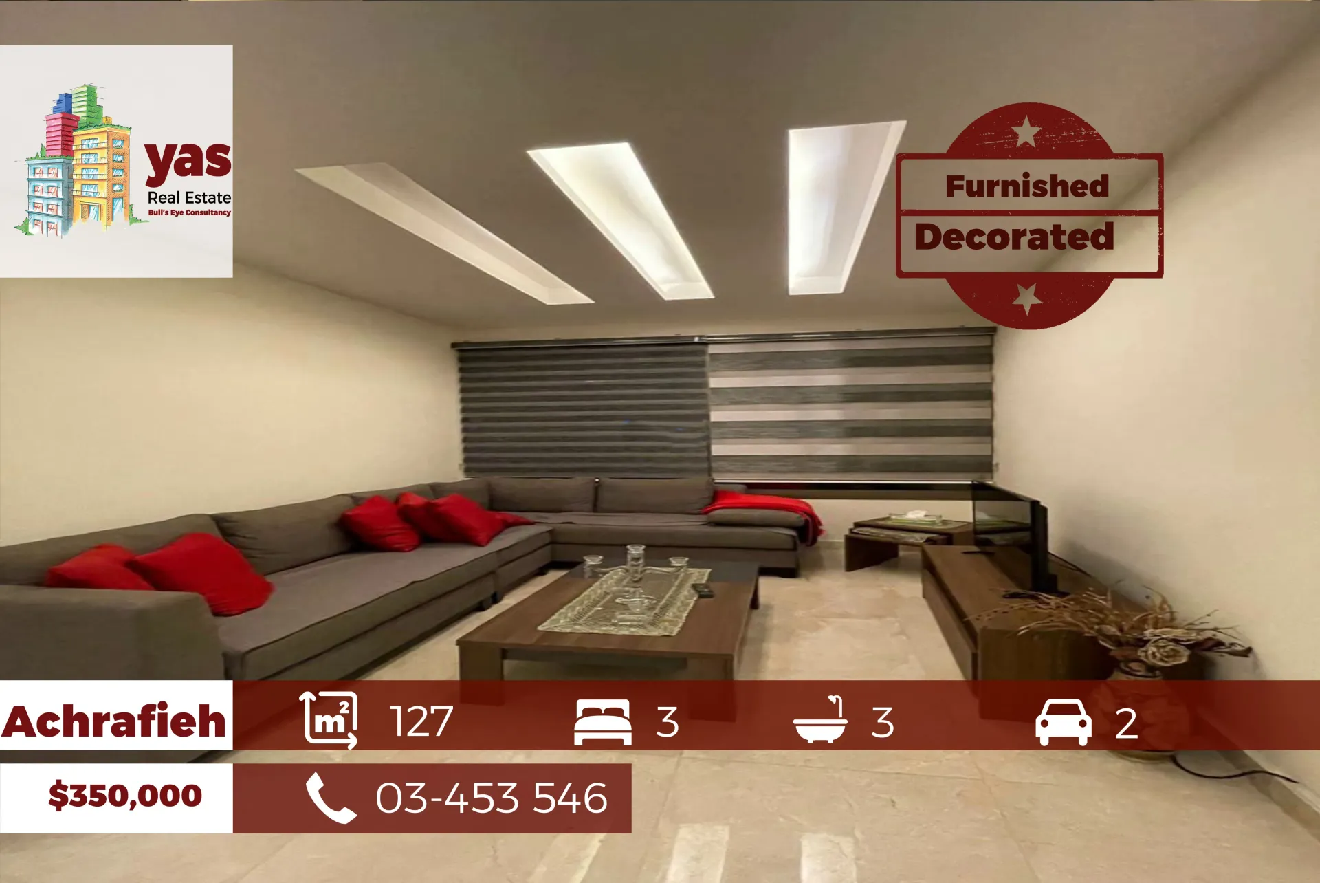 Apartment for Sale in Achrafieh - 3 bed, 3 bath