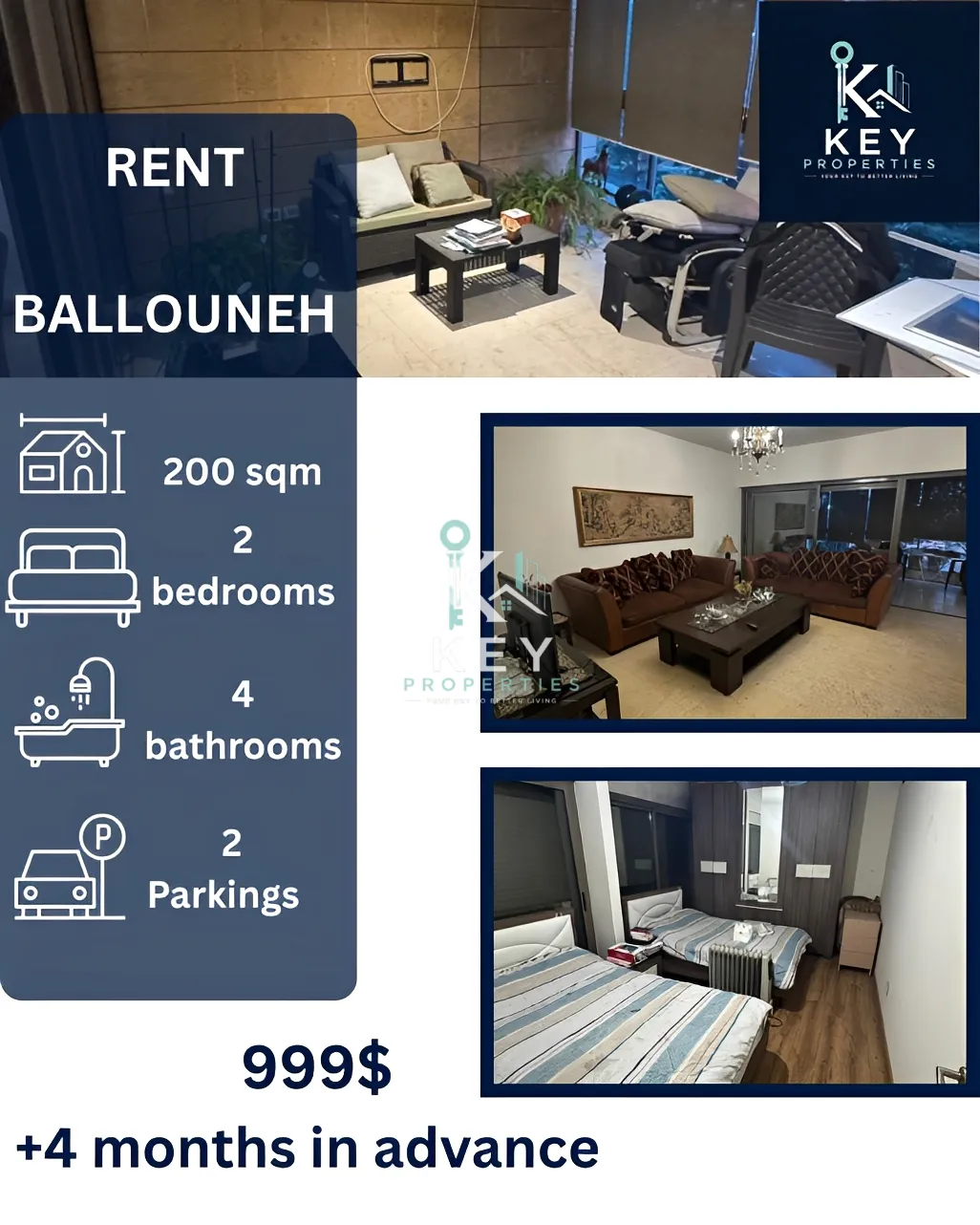 Apartment for rent in Ballouneh, Lebanon - 2 bed, 4 bath