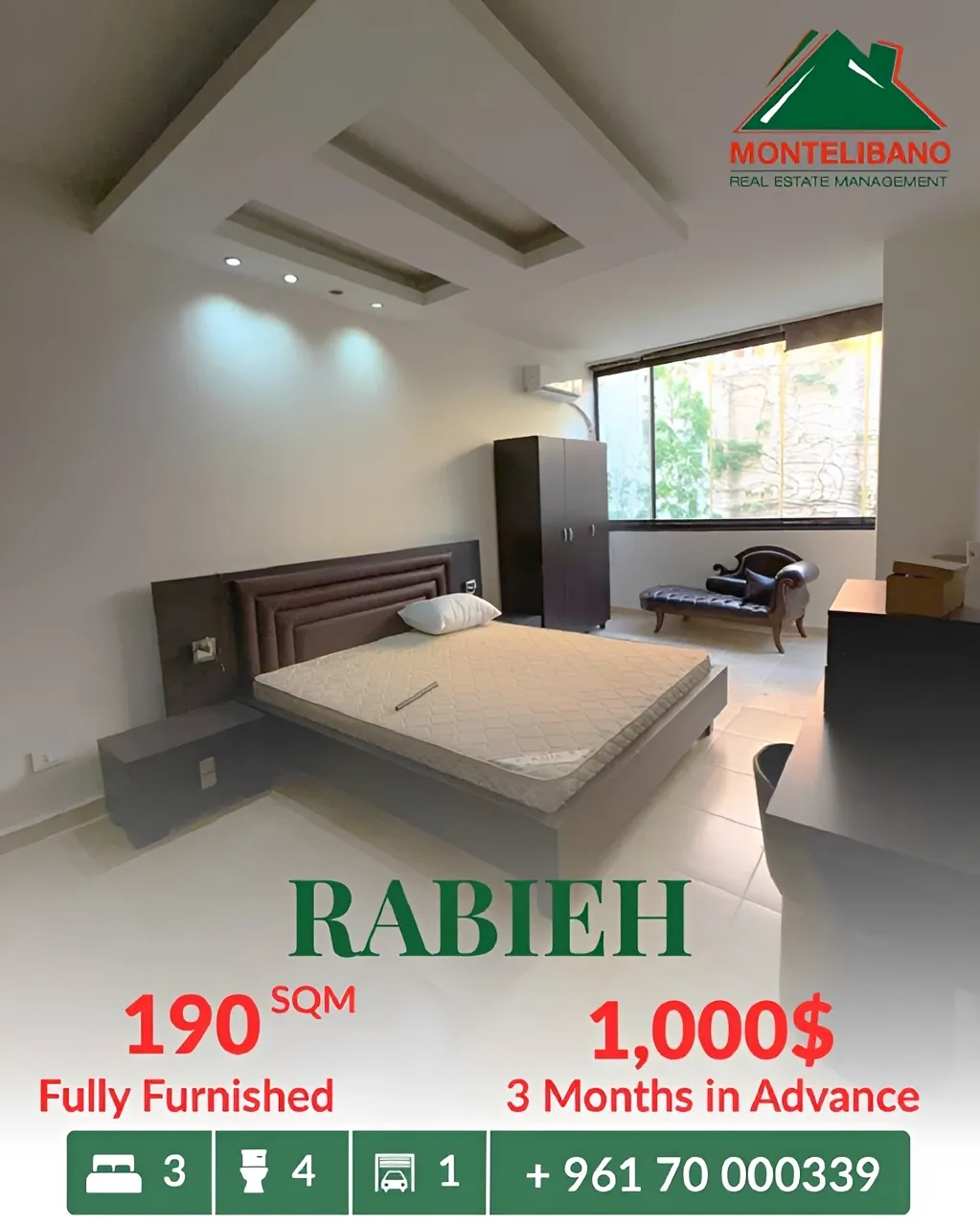 Apartment for rent in Rabieh, Lebanon