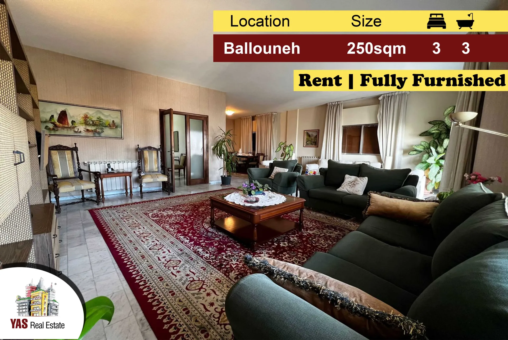 Apartment for Rent in Ballouneh - 3 bed, 3 bath