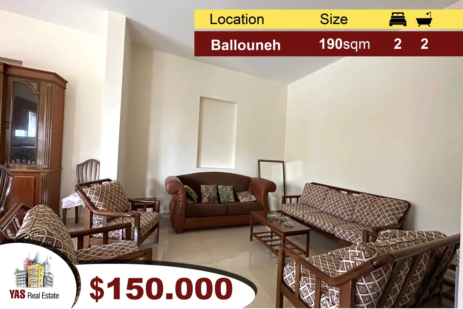 Apartment for Sale in Ballouneh - 2 bed, 2 bath