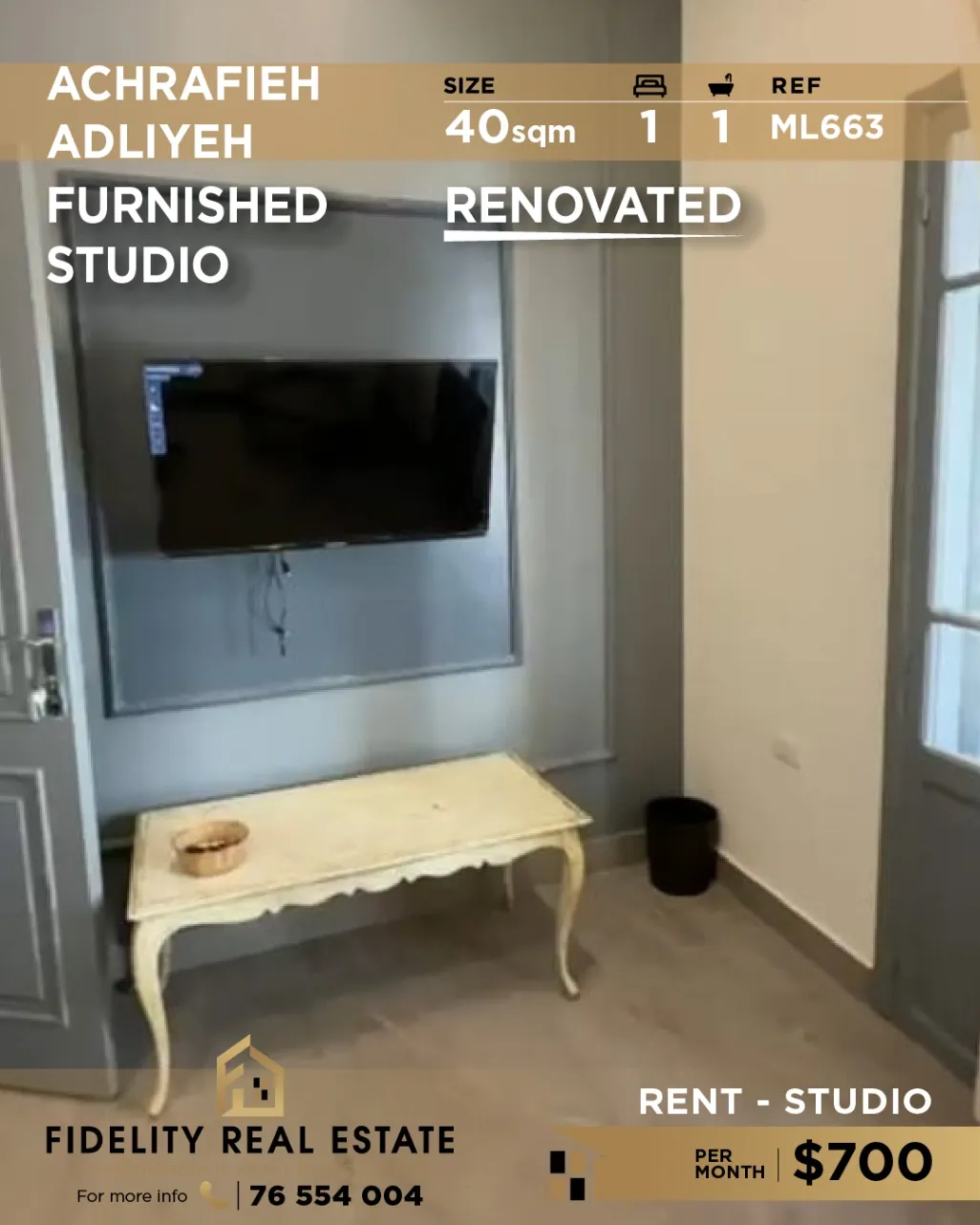 Studio for rent in Adliyeh, Beirut, Lebanon