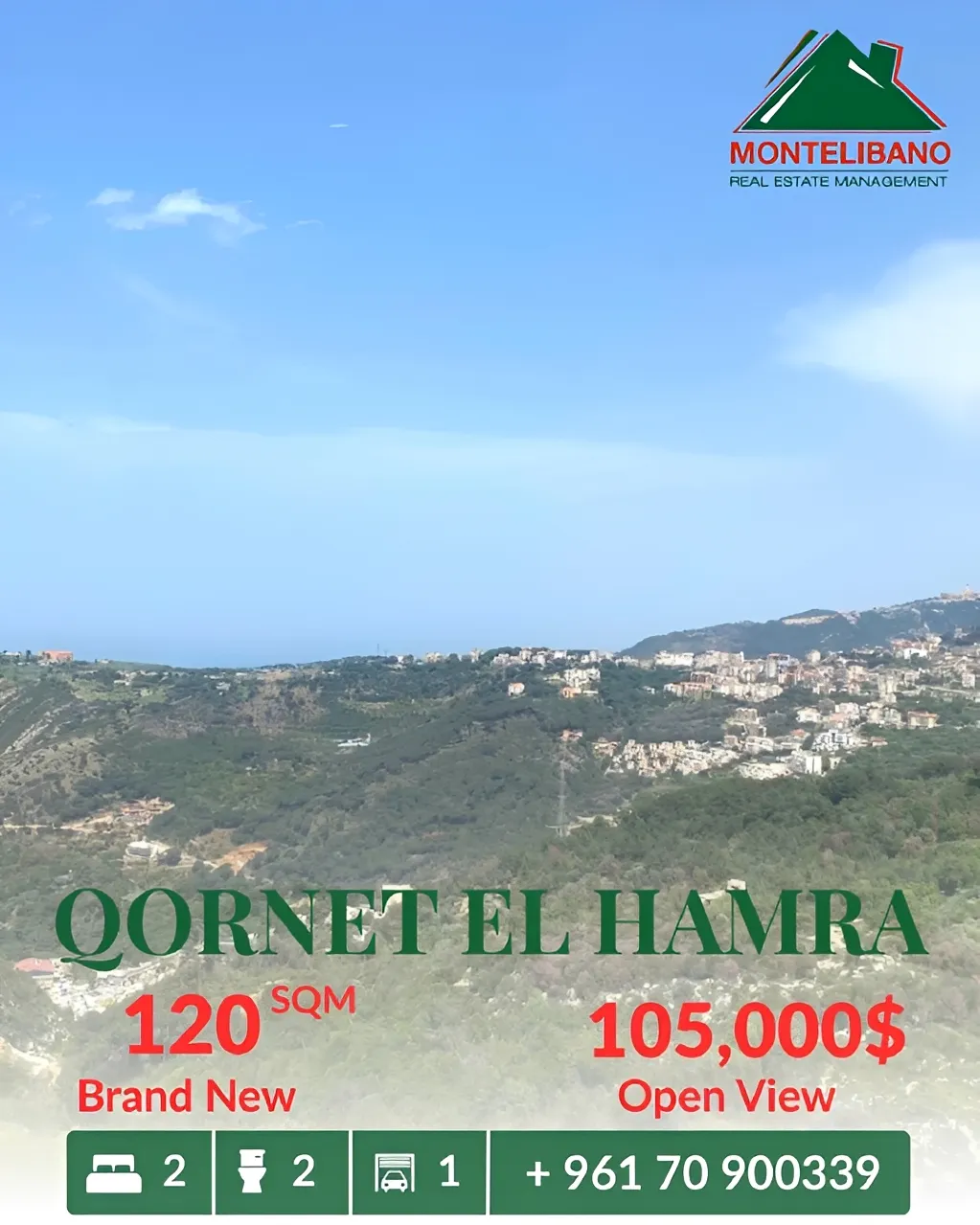 Apartment for sale in Qornet El Hamra, Lebanon - 2 bed, 2 bath