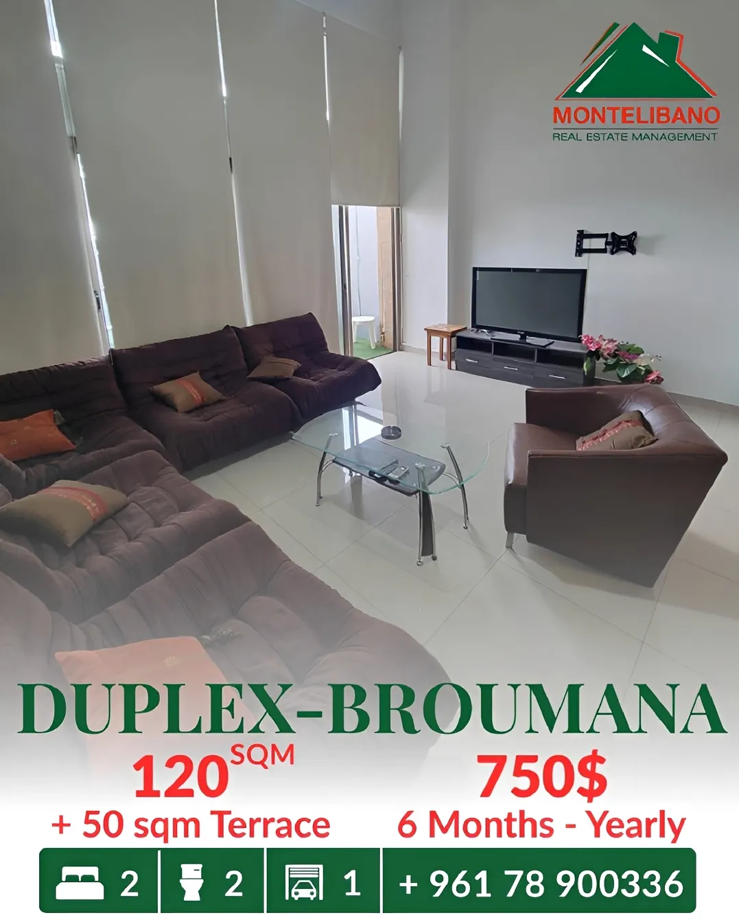 Duplex for rent in Broummana
