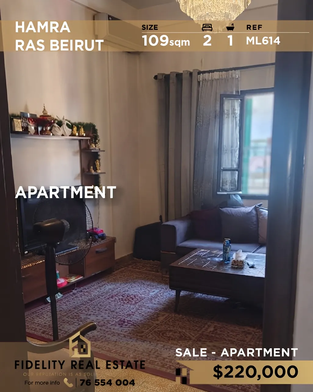 Apartment for sale in Hamra, Beirut, Lebanon - 2 bed, 1 bath