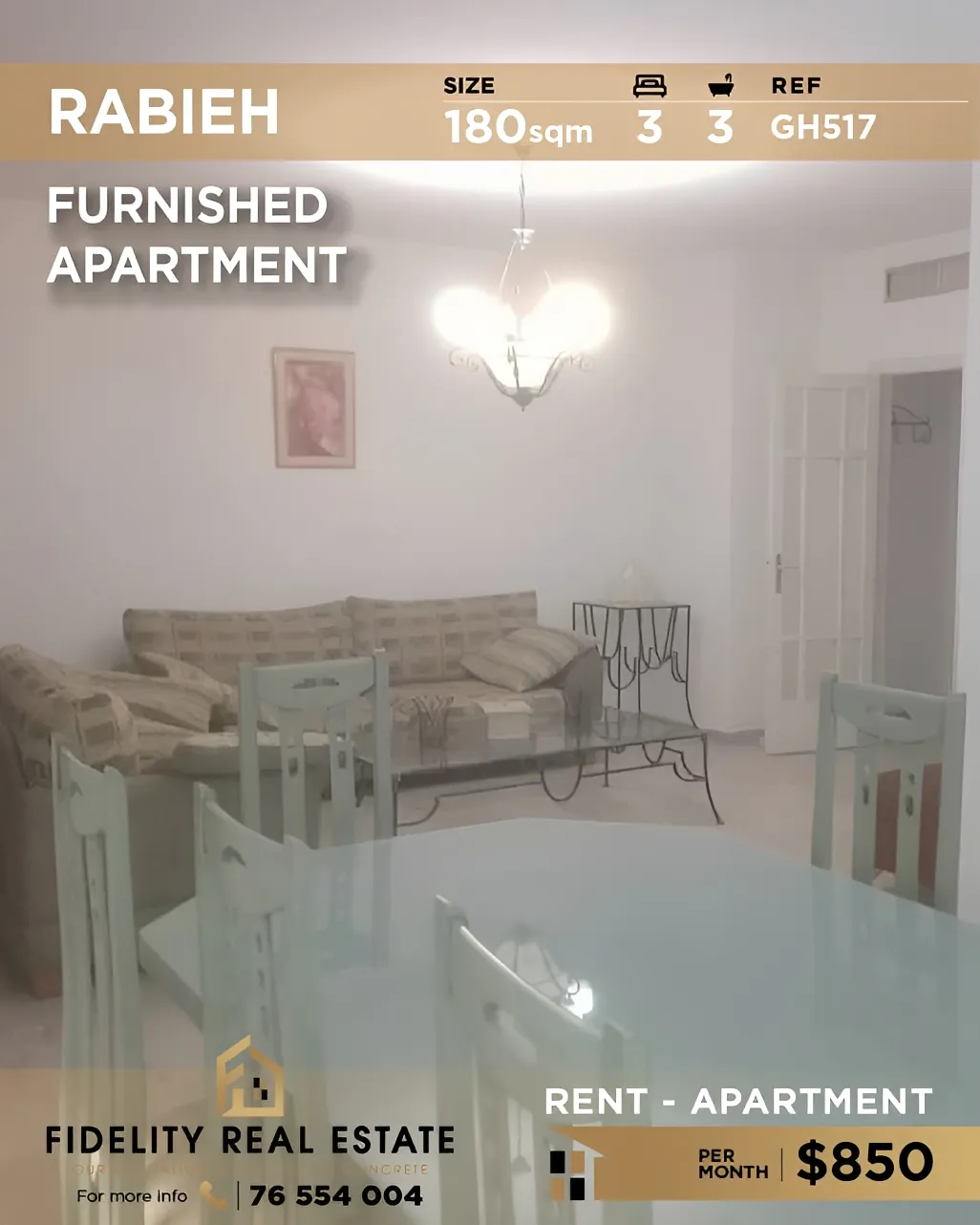 Apartment for rent in Rabieh, Lebanon - 3 bed, 3 bath