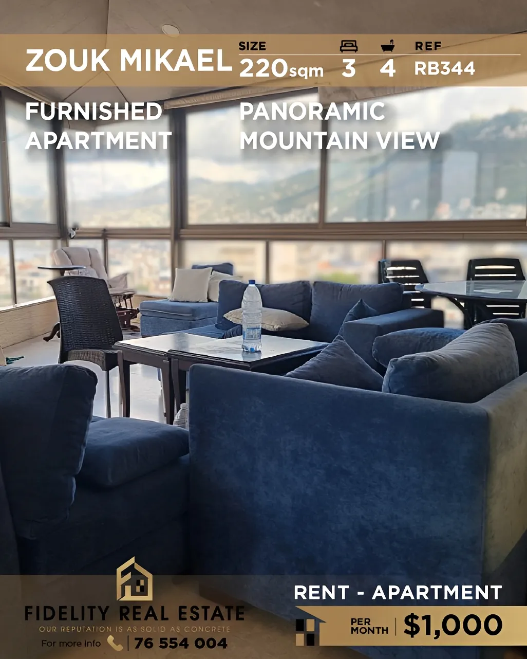 Apartment for rent in Zouk Mikael, Lebanon - 3 bed, 4 bath