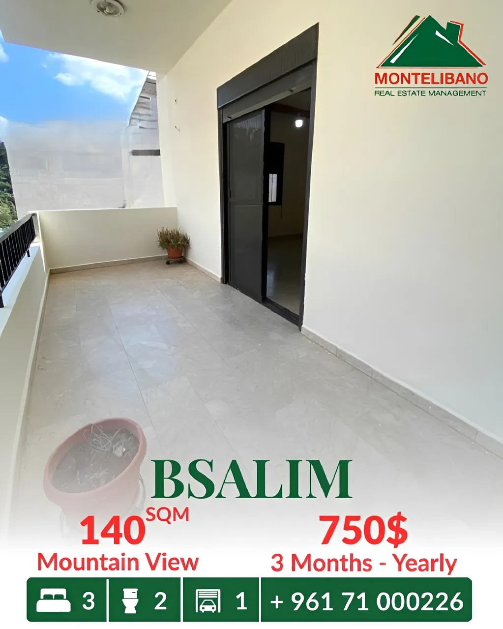 Apartment for rent in Bsalim